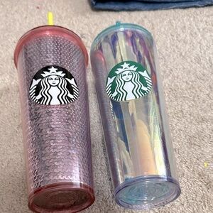 Starbucks Cups Iridescent Mermaid Scales & Pink Sequin 24 oz Tumblers
